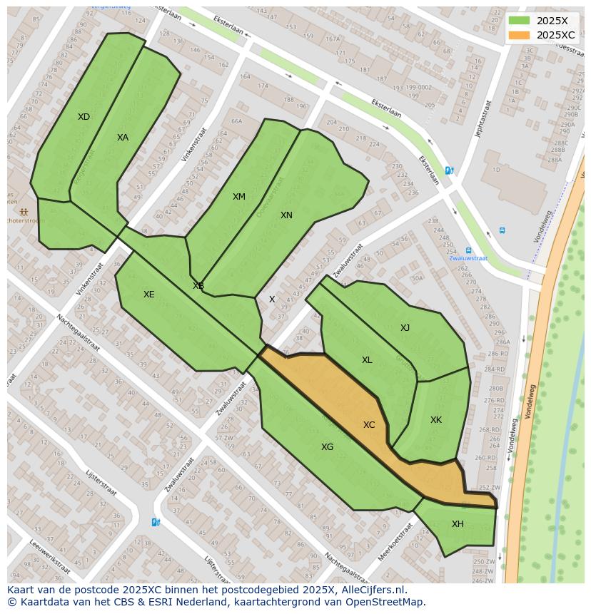 Afbeelding van het postcodegebied 2025 XC op de kaart.