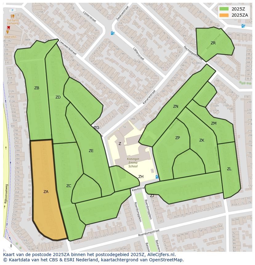 Afbeelding van het postcodegebied 2025 ZA op de kaart.