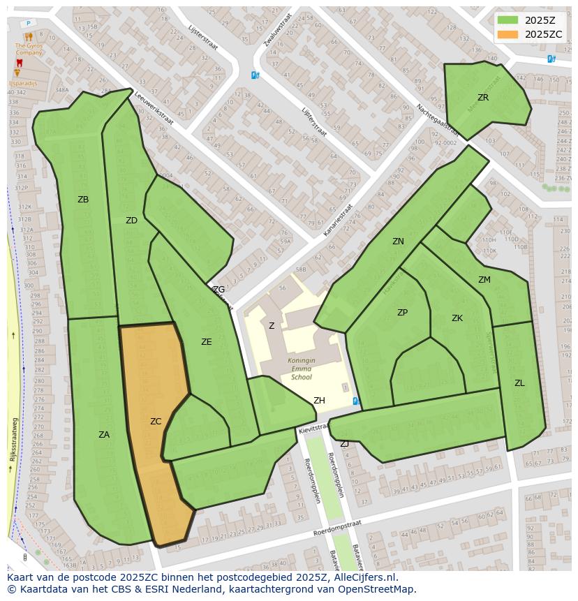Afbeelding van het postcodegebied 2025 ZC op de kaart.