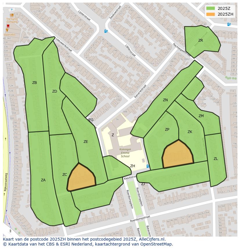 Afbeelding van het postcodegebied 2025 ZH op de kaart.