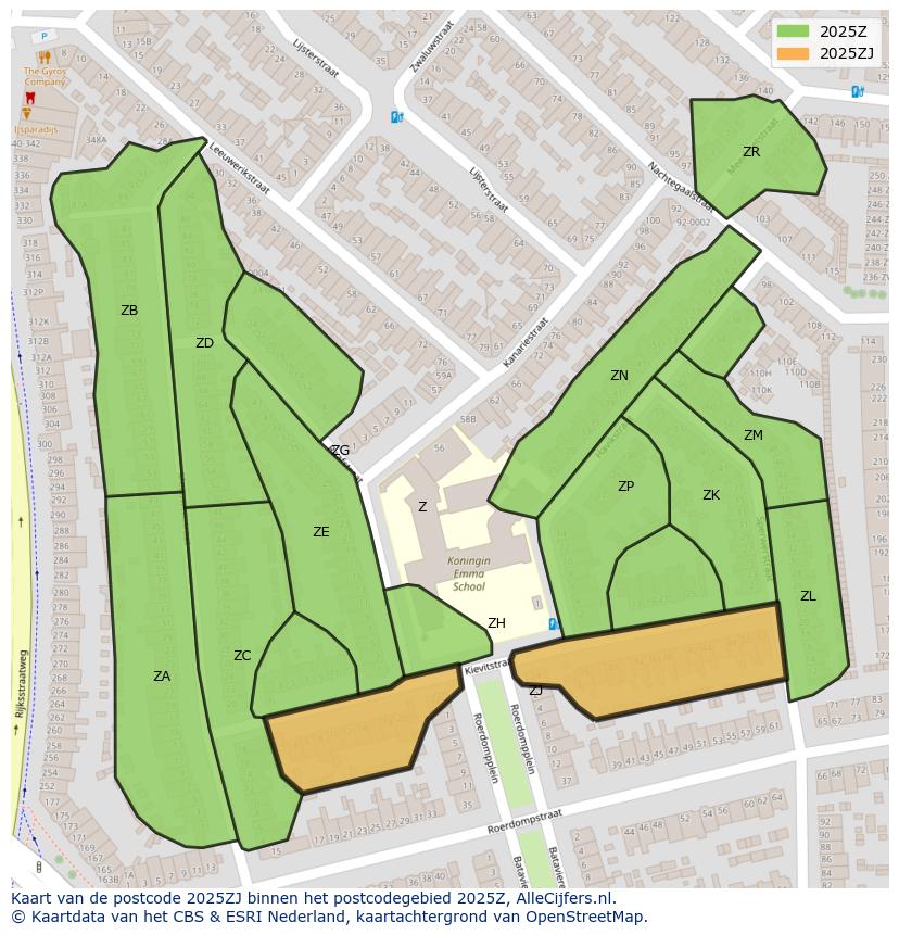 Afbeelding van het postcodegebied 2025 ZJ op de kaart.