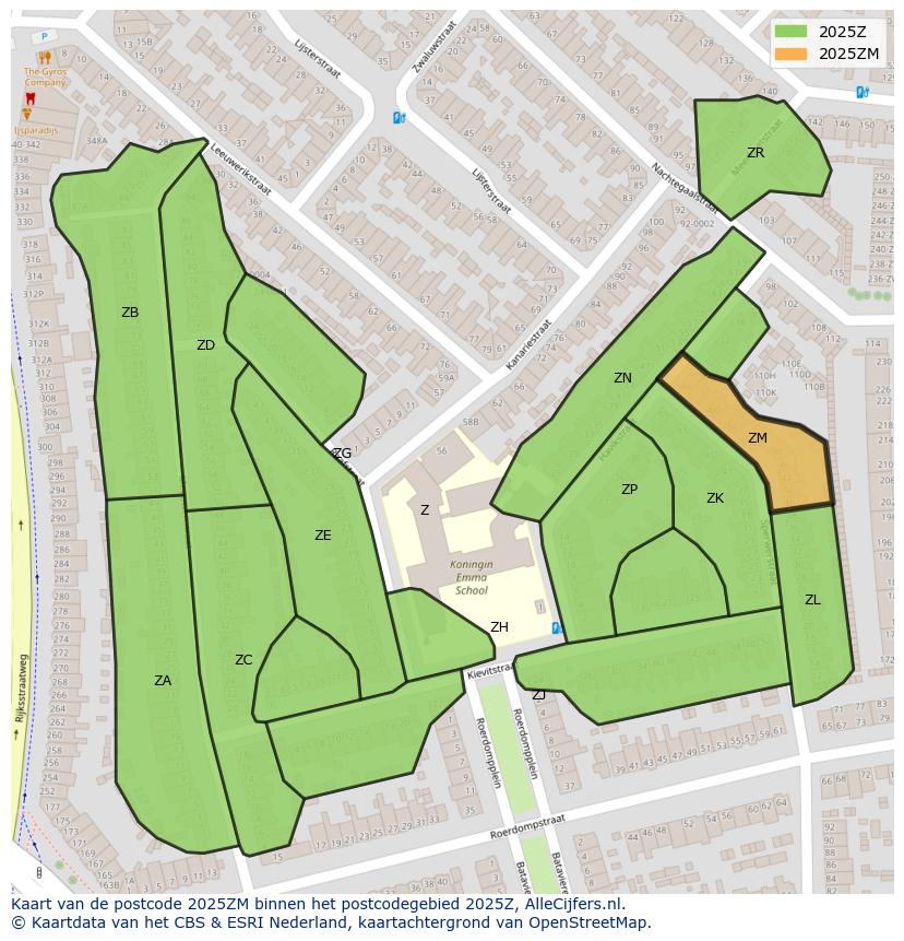 Afbeelding van het postcodegebied 2025 ZM op de kaart.
