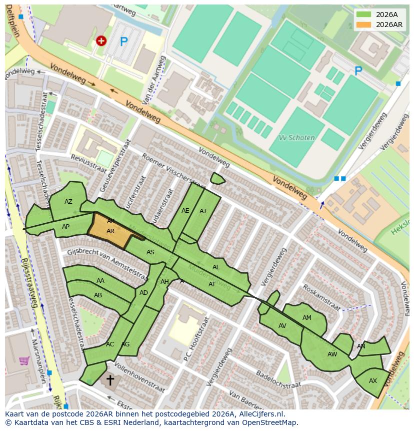 Afbeelding van het postcodegebied 2026 AR op de kaart.