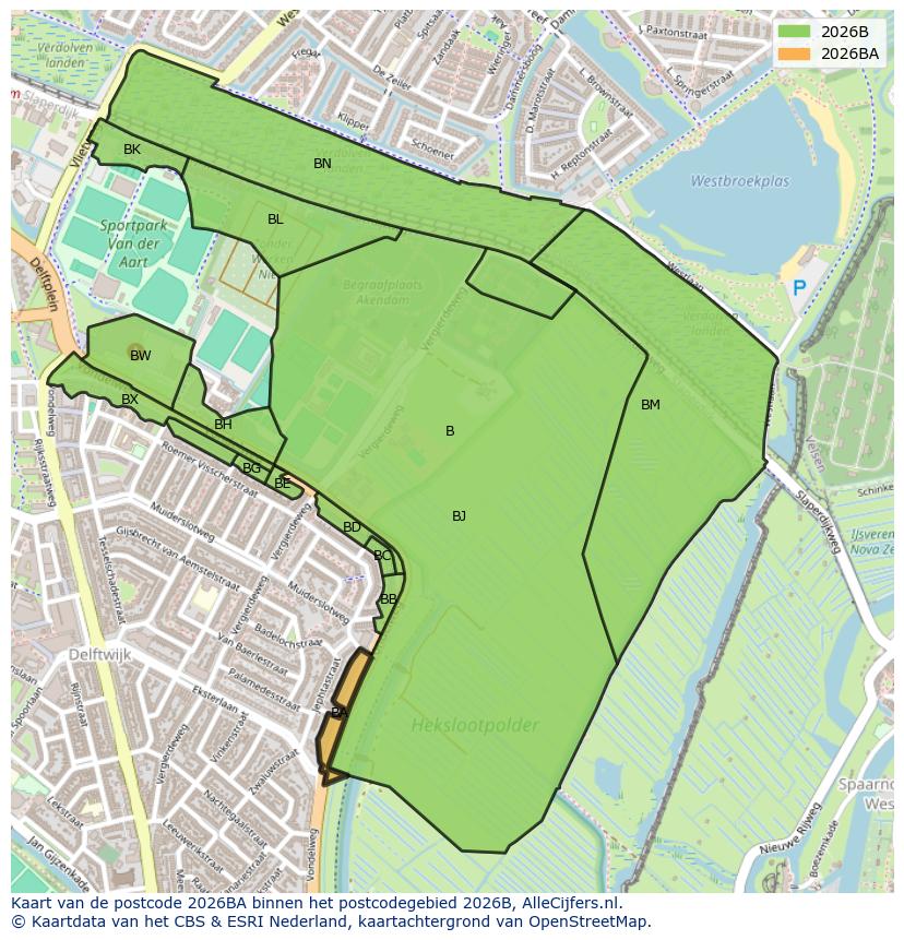 Afbeelding van het postcodegebied 2026 BA op de kaart.