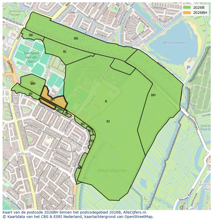 Afbeelding van het postcodegebied 2026 BH op de kaart.
