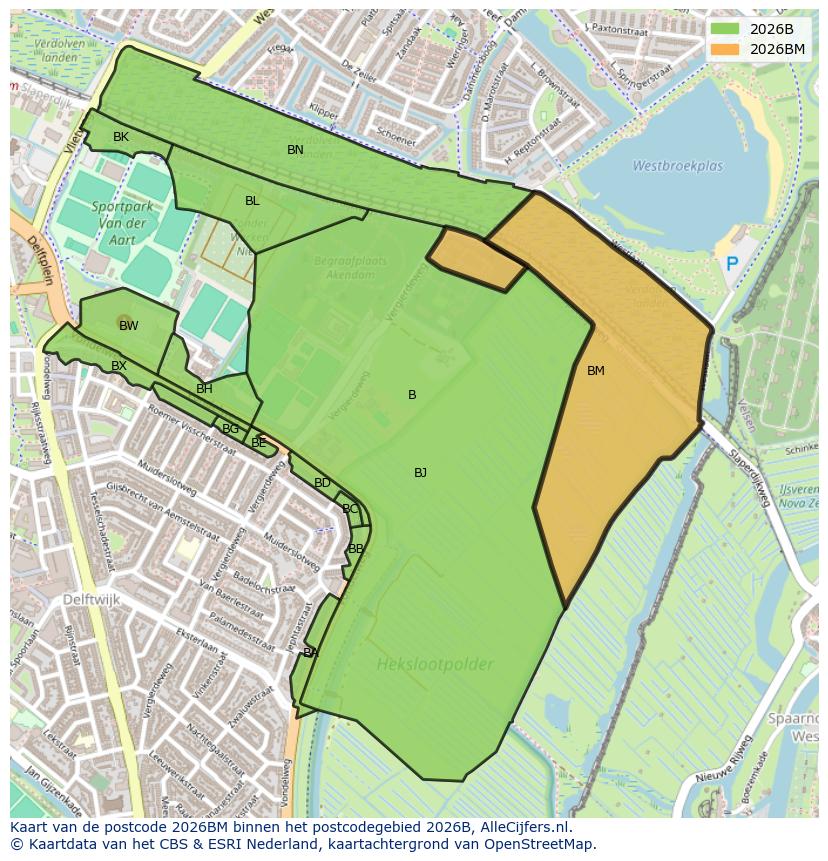 Afbeelding van het postcodegebied 2026 BM op de kaart.