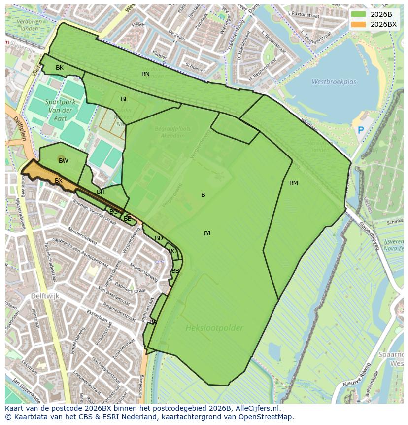 Afbeelding van het postcodegebied 2026 BX op de kaart.