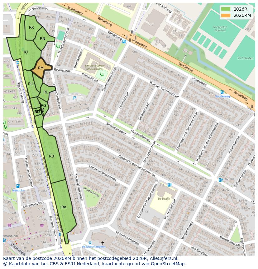 Afbeelding van het postcodegebied 2026 RM op de kaart.