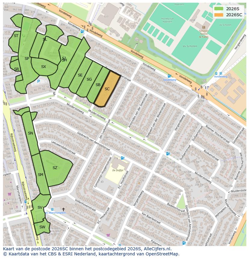 Afbeelding van het postcodegebied 2026 SC op de kaart.