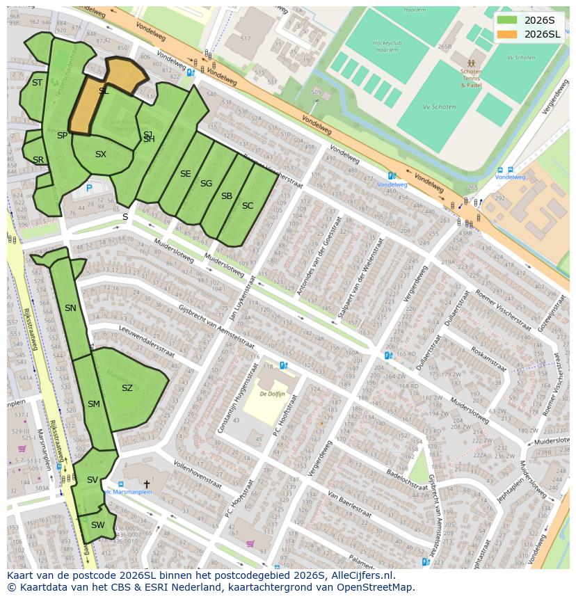 Afbeelding van het postcodegebied 2026 SL op de kaart.
