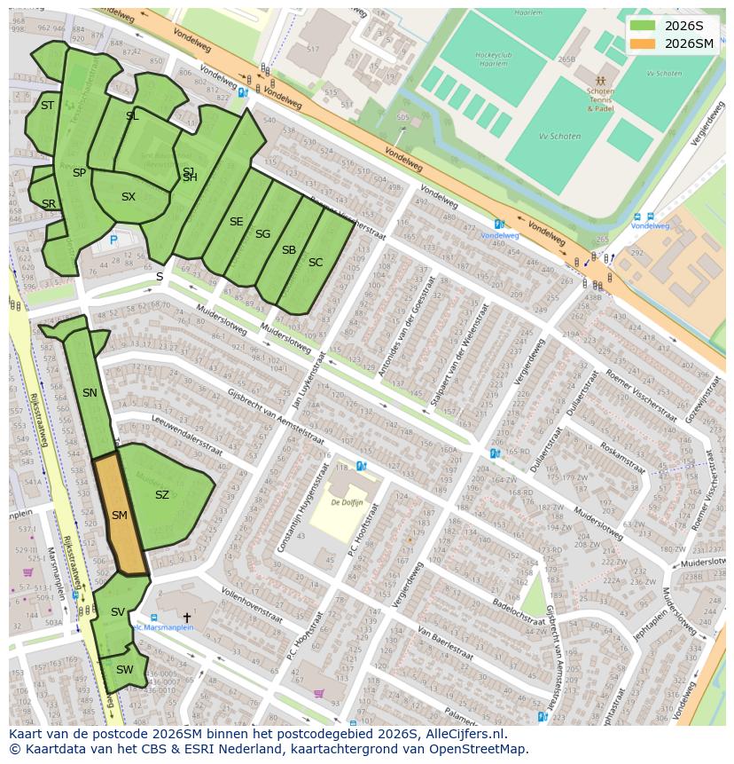 Afbeelding van het postcodegebied 2026 SM op de kaart.
