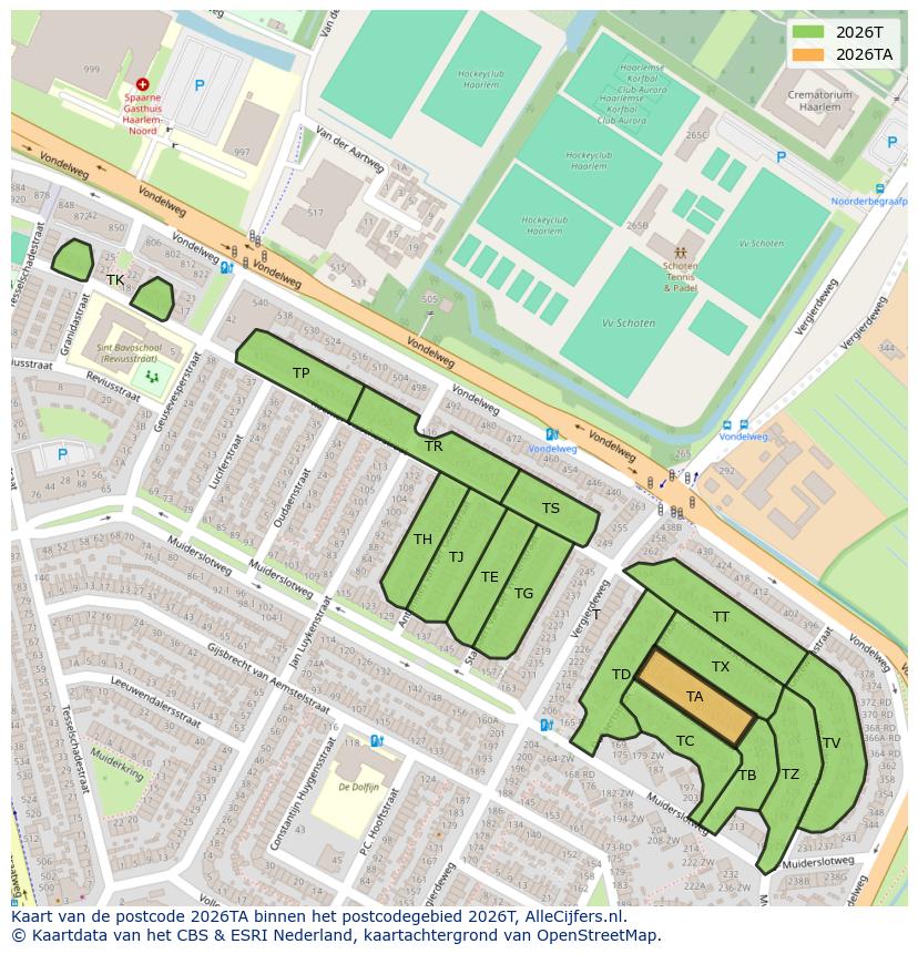 Afbeelding van het postcodegebied 2026 TA op de kaart.