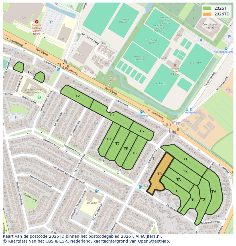 Afbeelding van het postcodegebied 2026 TD op de kaart.