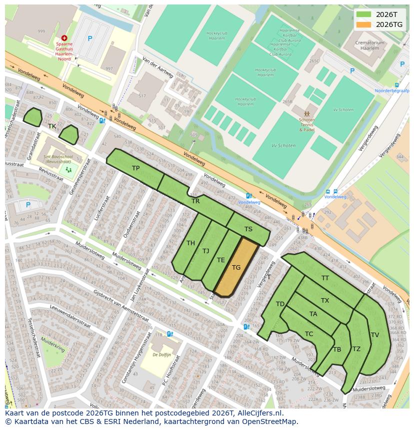 Afbeelding van het postcodegebied 2026 TG op de kaart.