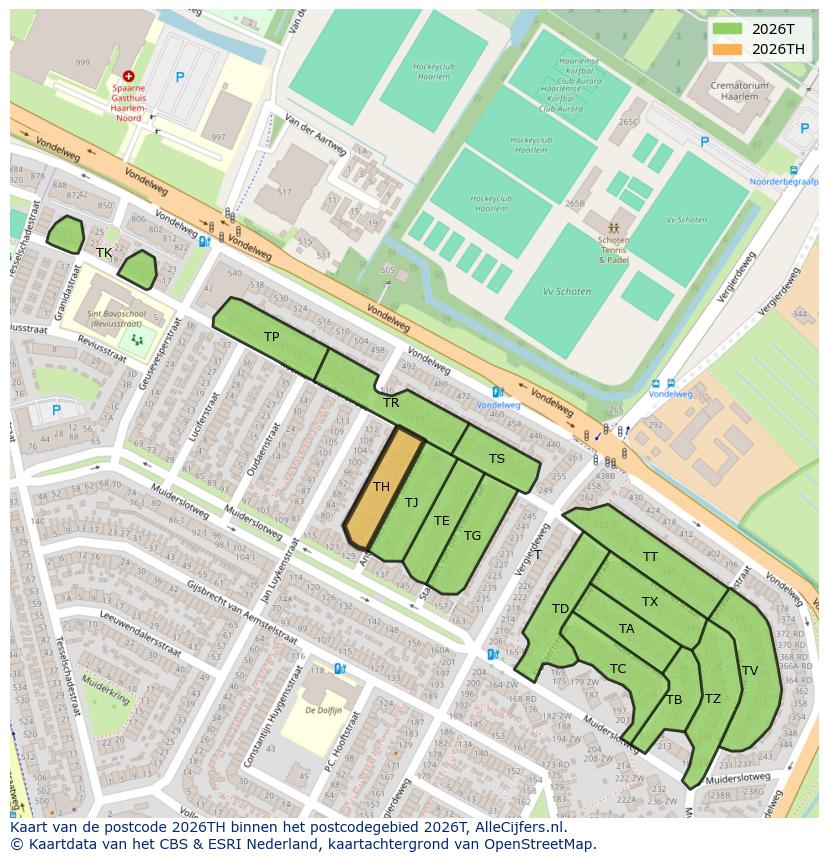 Afbeelding van het postcodegebied 2026 TH op de kaart.