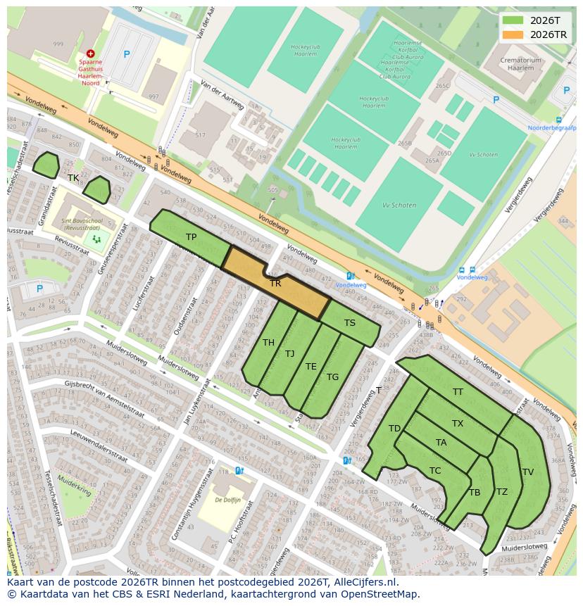 Afbeelding van het postcodegebied 2026 TR op de kaart.