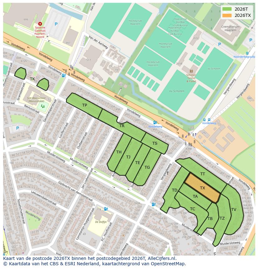 Afbeelding van het postcodegebied 2026 TX op de kaart.