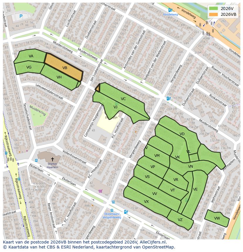 Afbeelding van het postcodegebied 2026 VB op de kaart.