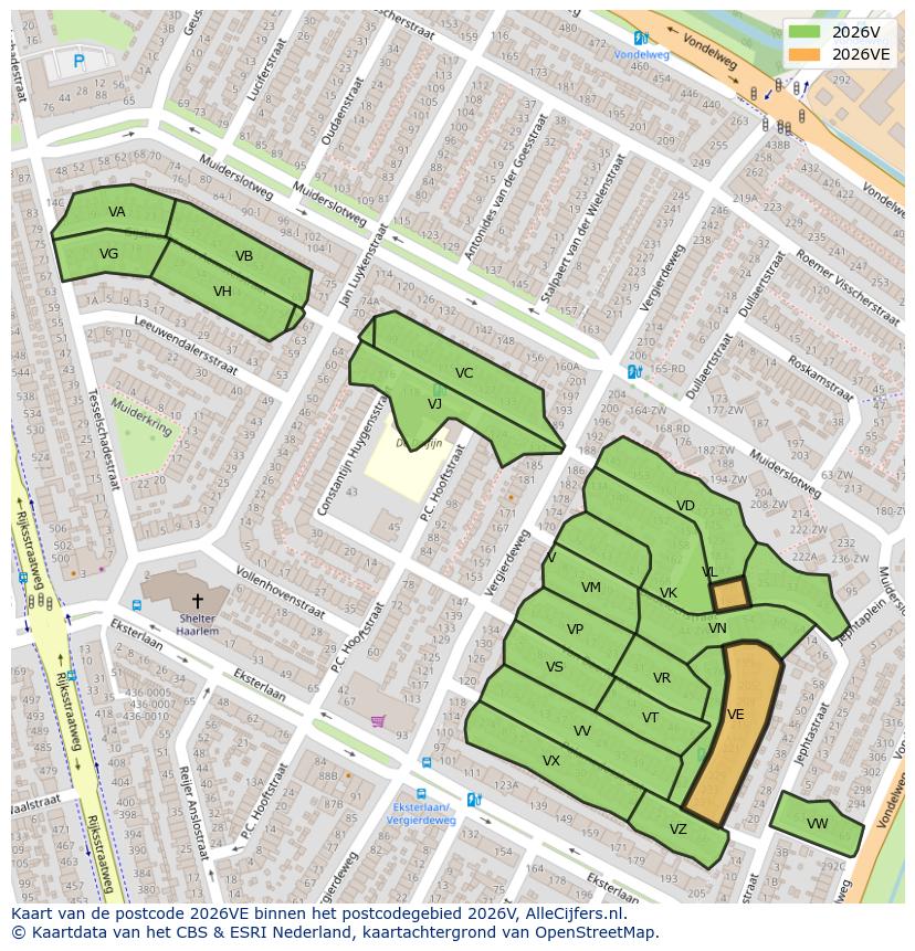 Afbeelding van het postcodegebied 2026 VE op de kaart.