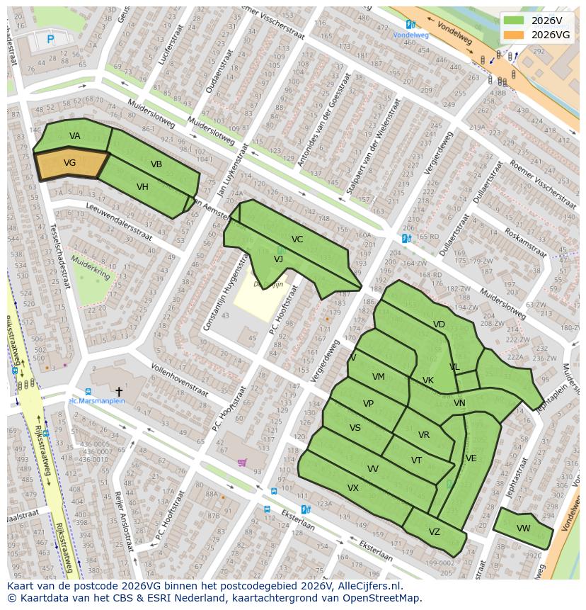 Afbeelding van het postcodegebied 2026 VG op de kaart.