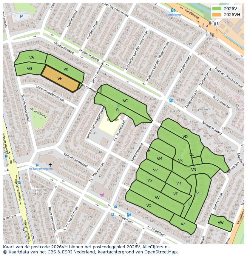 Afbeelding van het postcodegebied 2026 VH op de kaart.