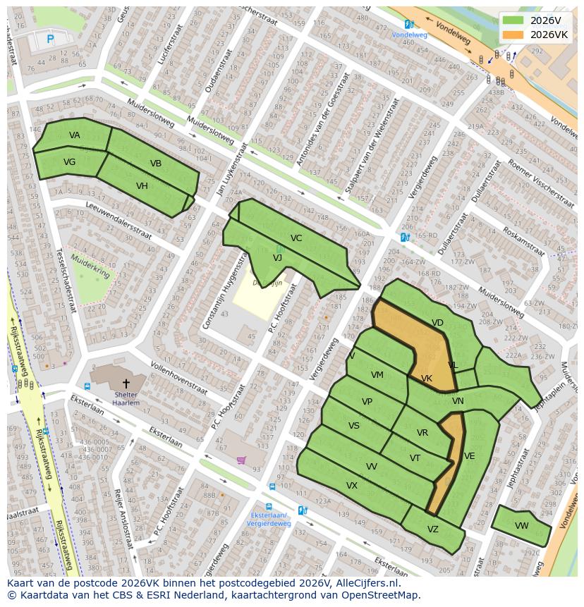 Afbeelding van het postcodegebied 2026 VK op de kaart.