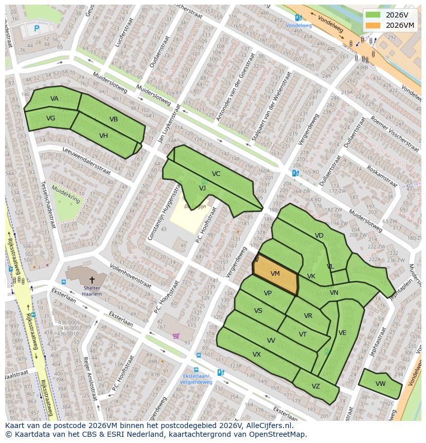 Afbeelding van het postcodegebied 2026 VM op de kaart.