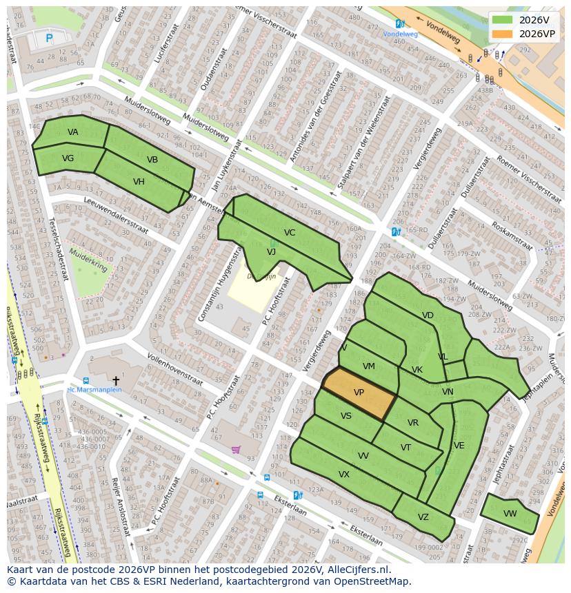 Afbeelding van het postcodegebied 2026 VP op de kaart.