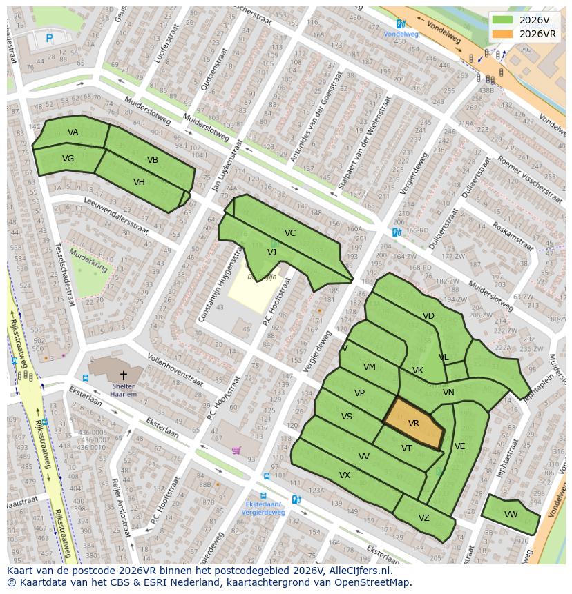 Afbeelding van het postcodegebied 2026 VR op de kaart.