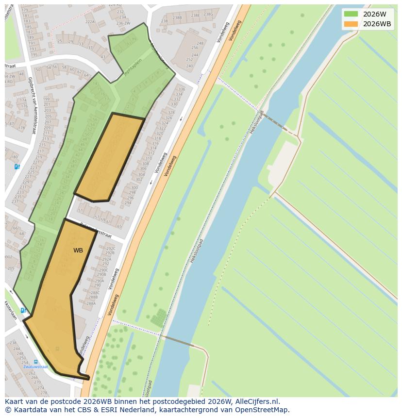 Afbeelding van het postcodegebied 2026 WB op de kaart.