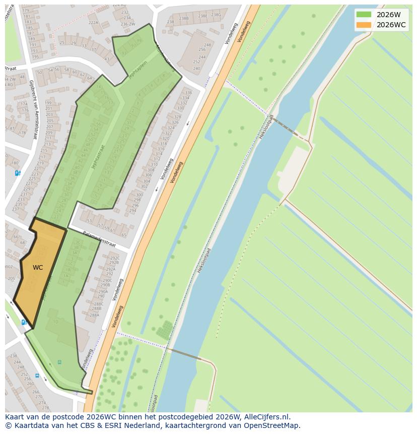 Afbeelding van het postcodegebied 2026 WC op de kaart.