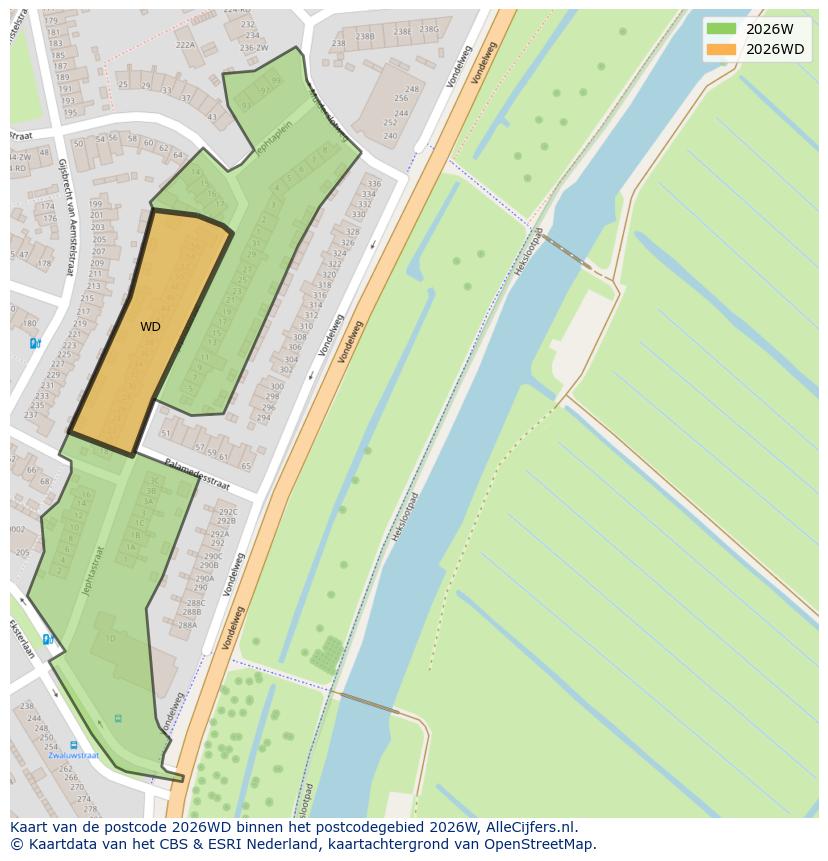 Afbeelding van het postcodegebied 2026 WD op de kaart.
