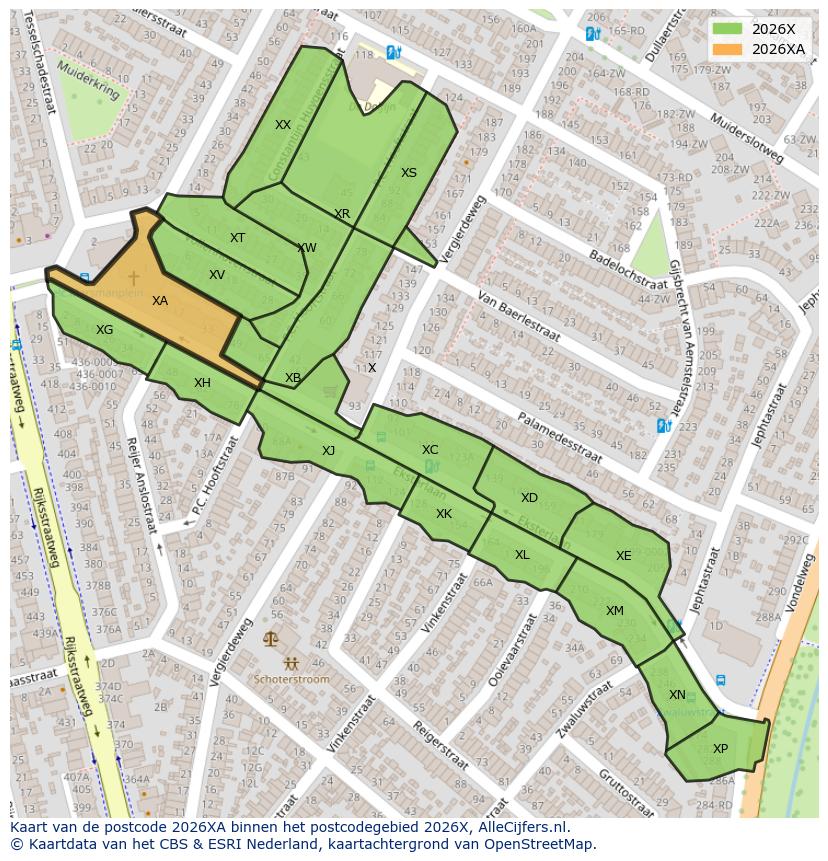 Afbeelding van het postcodegebied 2026 XA op de kaart.