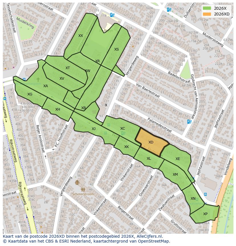 Afbeelding van het postcodegebied 2026 XD op de kaart.