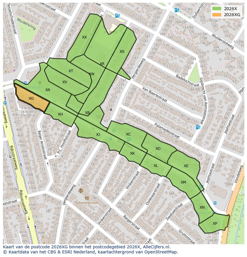 Afbeelding van het postcodegebied 2026 XG op de kaart.