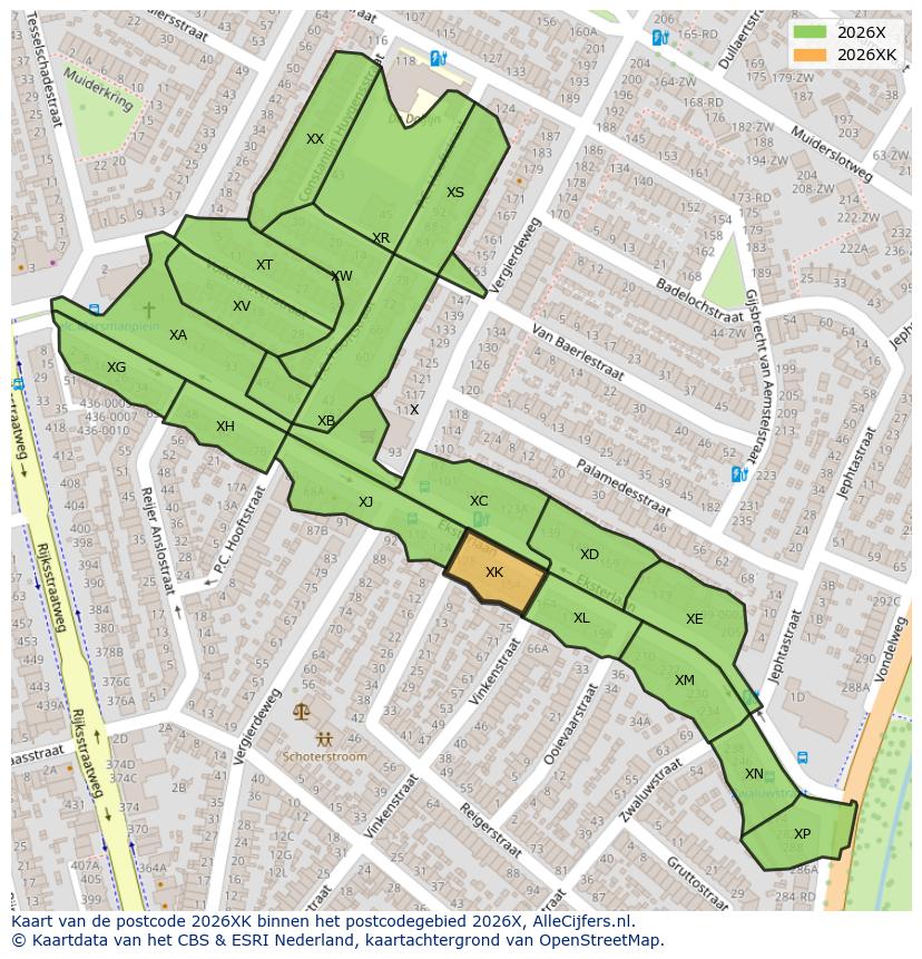 Afbeelding van het postcodegebied 2026 XK op de kaart.