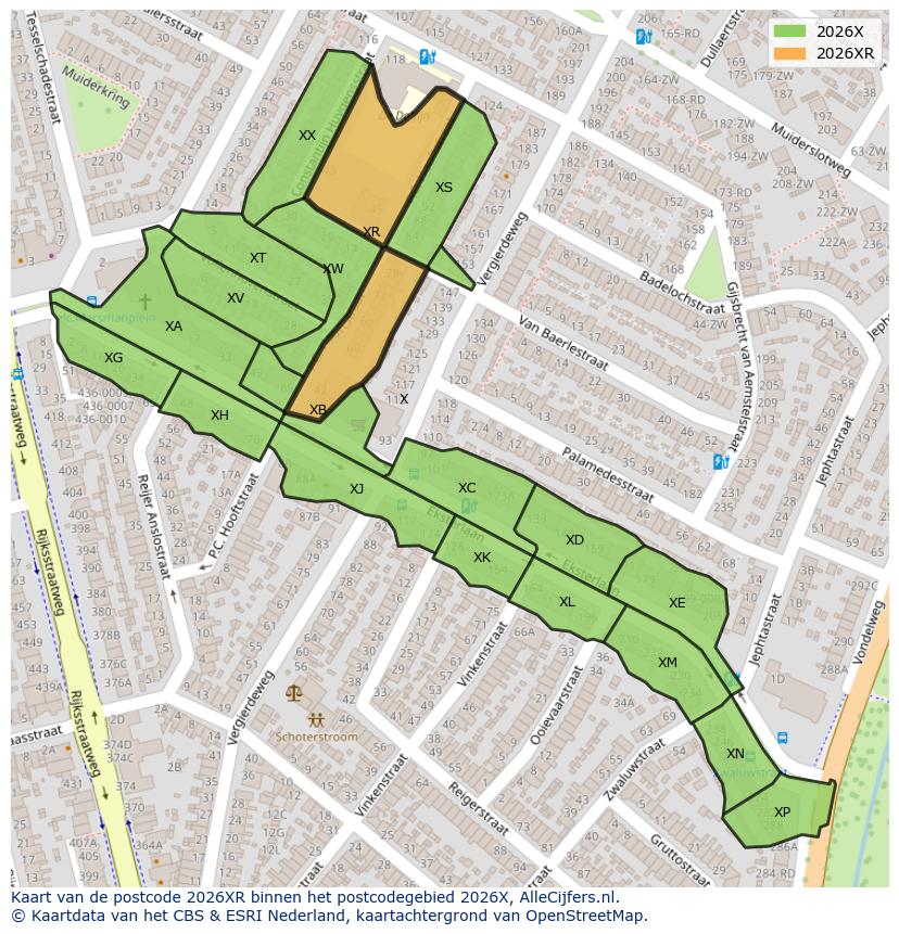 Afbeelding van het postcodegebied 2026 XR op de kaart.