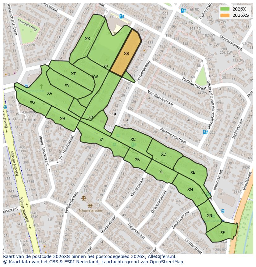 Afbeelding van het postcodegebied 2026 XS op de kaart.
