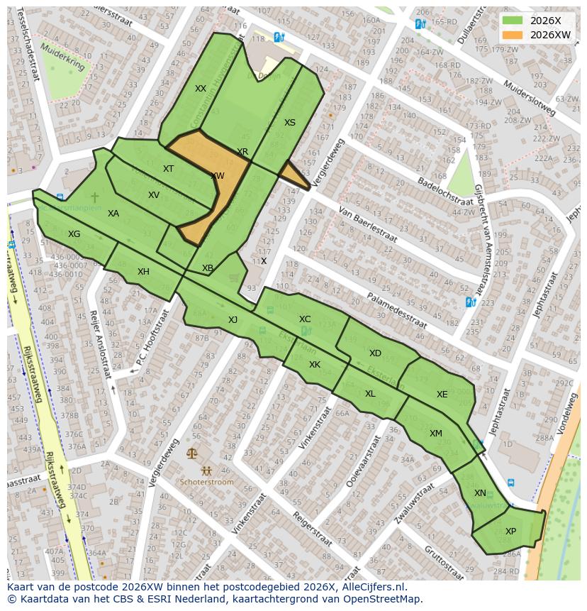 Afbeelding van het postcodegebied 2026 XW op de kaart.