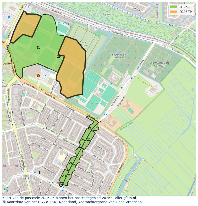 Afbeelding van het postcodegebied 2026 ZM op de kaart.