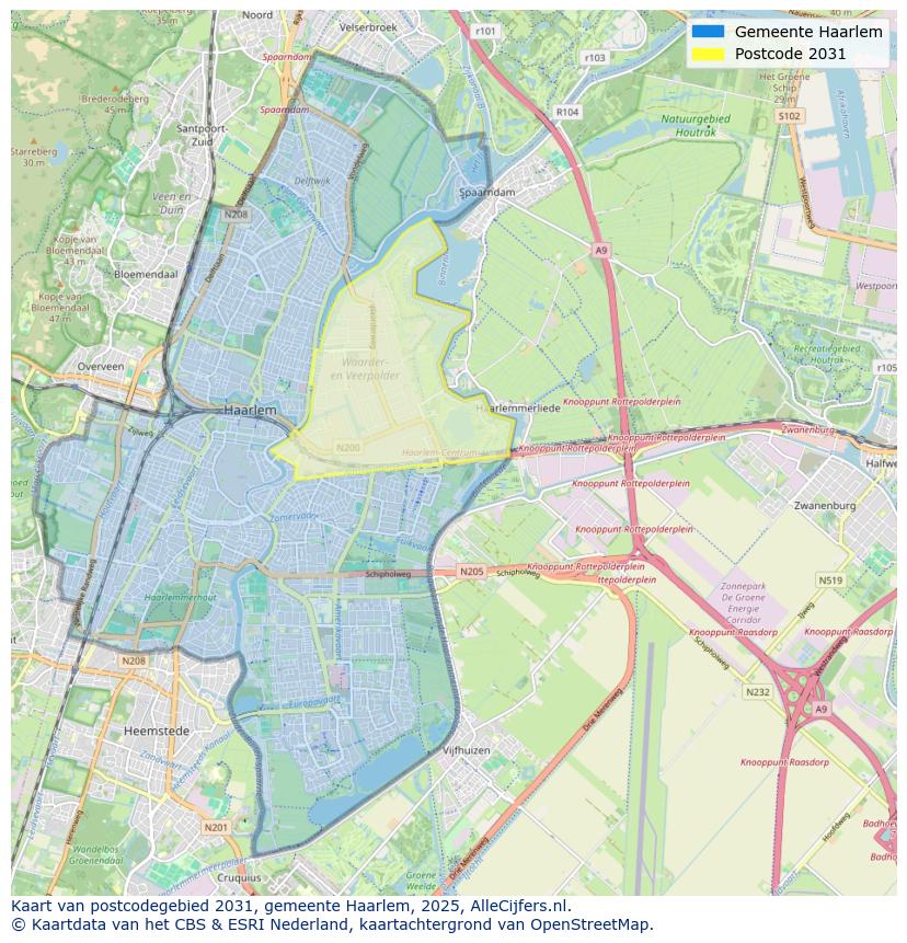 Afbeelding van het postcodegebied 2031 op de kaart.