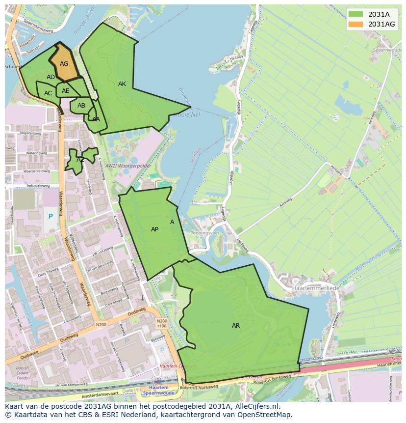 Afbeelding van het postcodegebied 2031 AG op de kaart.
