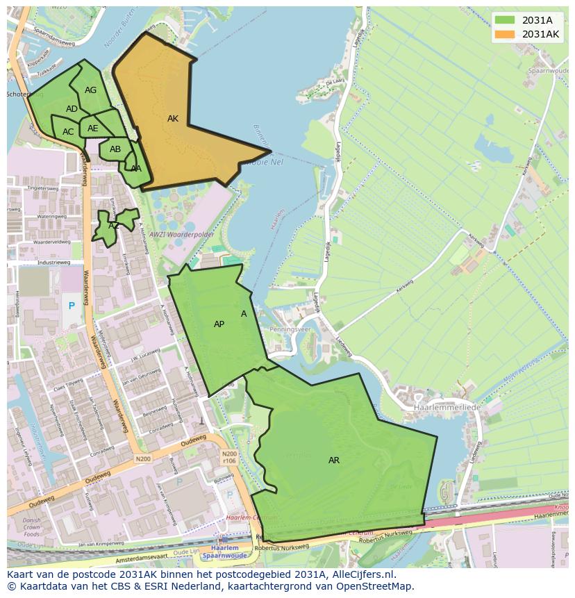 Afbeelding van het postcodegebied 2031 AK op de kaart.
