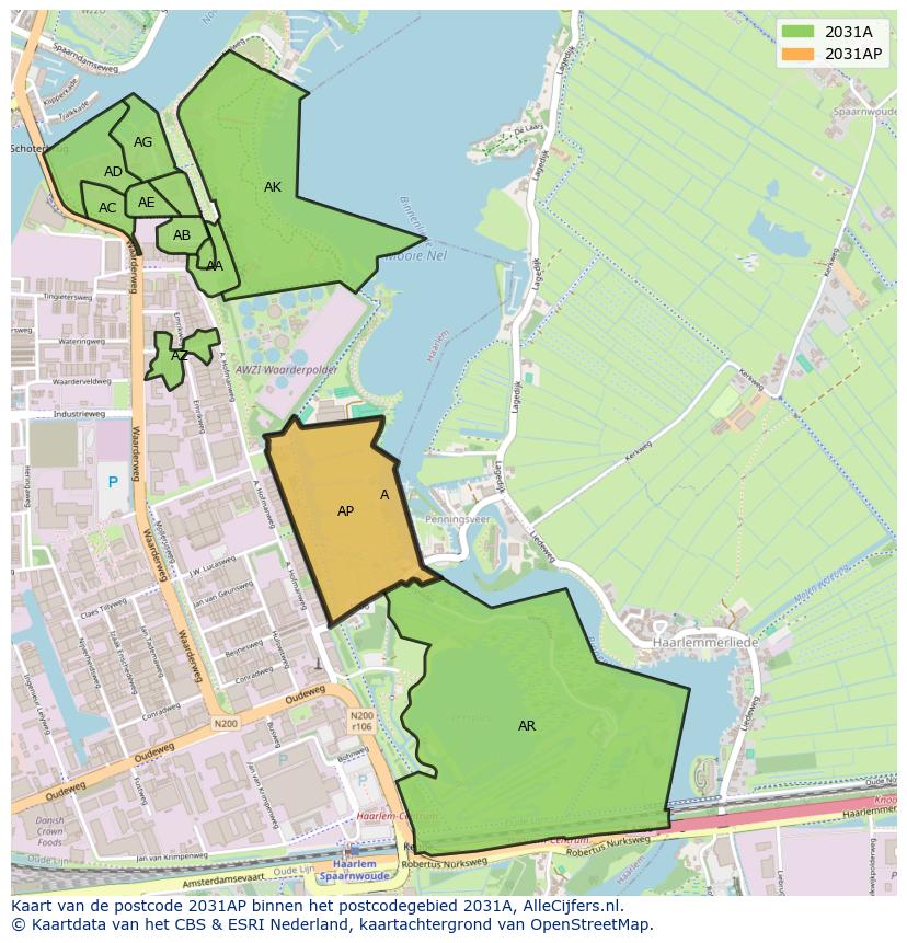Afbeelding van het postcodegebied 2031 AP op de kaart.