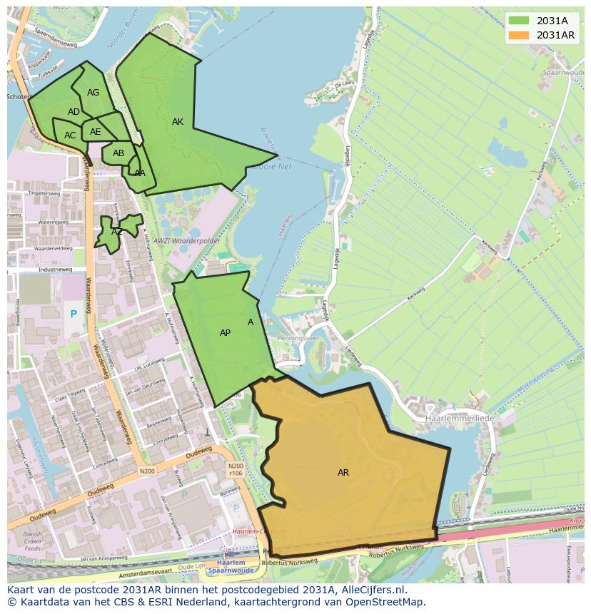 Afbeelding van het postcodegebied 2031 AR op de kaart.