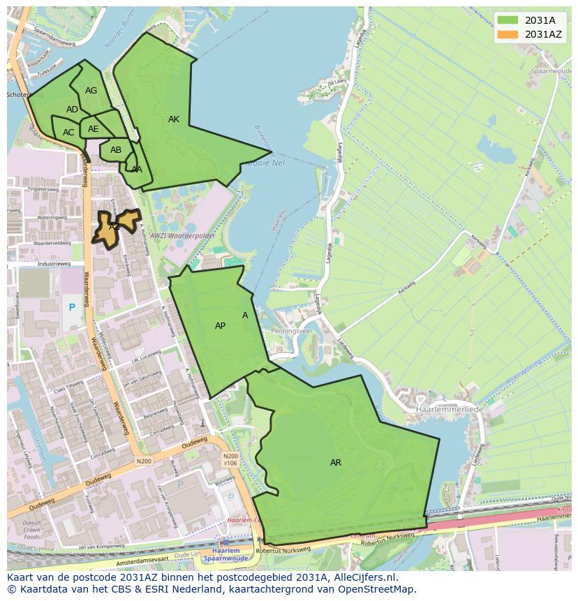 Afbeelding van het postcodegebied 2031 AZ op de kaart.