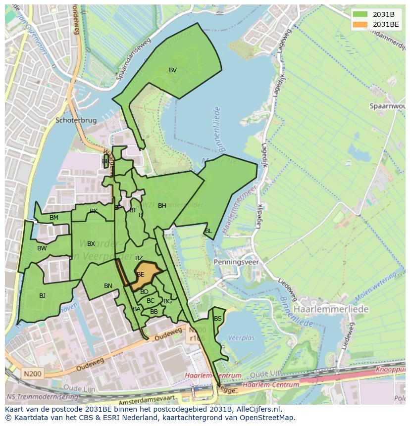Afbeelding van het postcodegebied 2031 BE op de kaart.