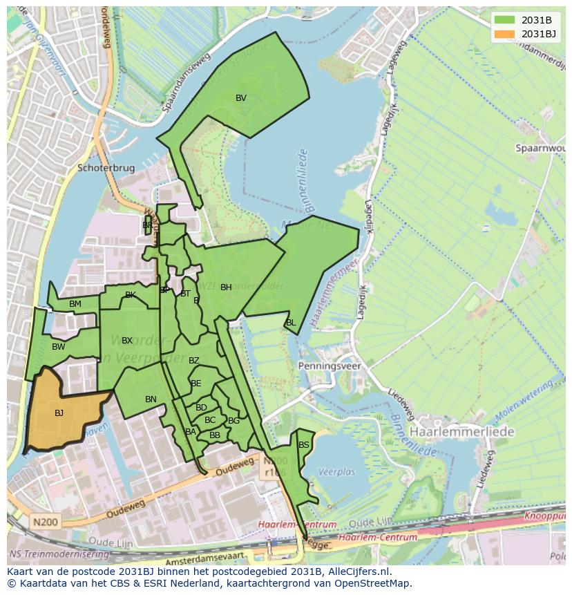 Afbeelding van het postcodegebied 2031 BJ op de kaart.
