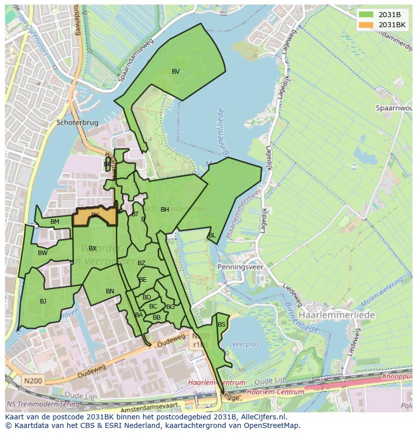 Afbeelding van het postcodegebied 2031 BK op de kaart.
