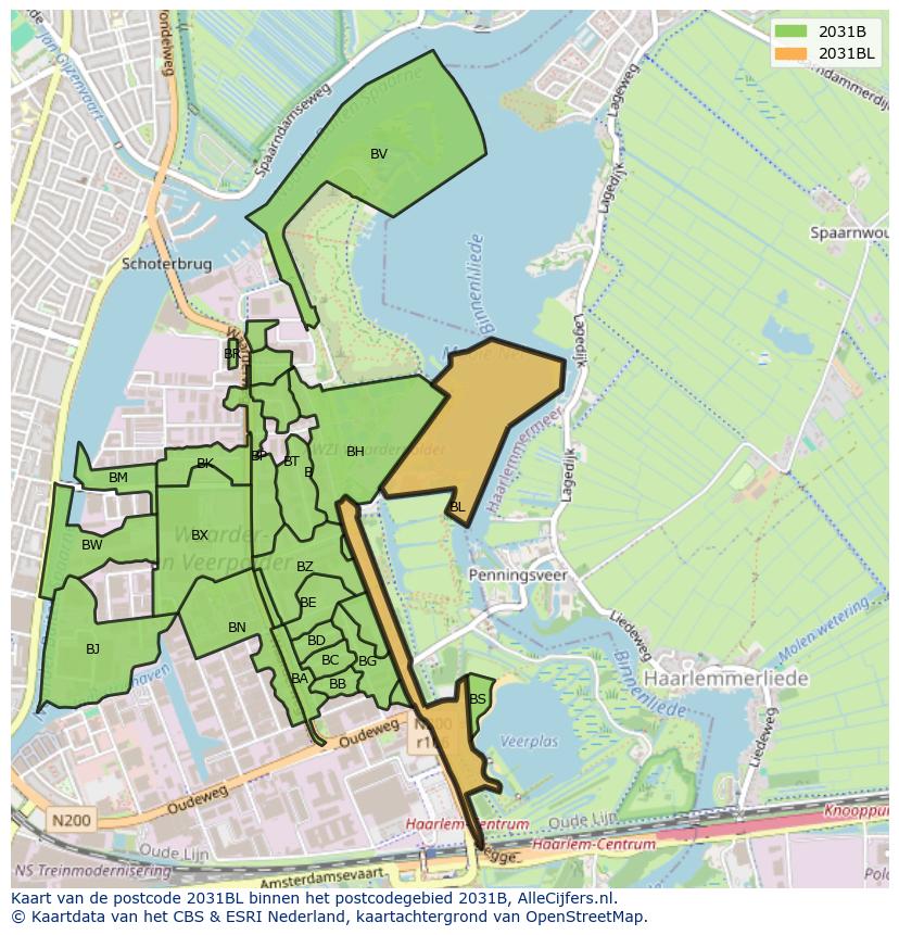 Afbeelding van het postcodegebied 2031 BL op de kaart.